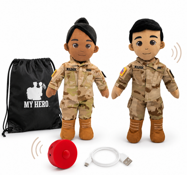 Army daddy doll and soldier daddy dolls with recordable voice box, charger and My Hero backpack for military families