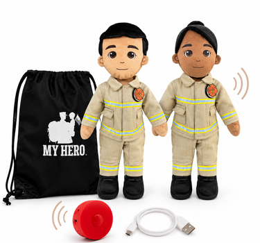 Firefighter plush doll with recordable voice box for kids and first responder families