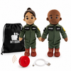 Fighter pilot doll and daddy doll in flight suits with recordable voice box, My Hero bag and USB charger for military families