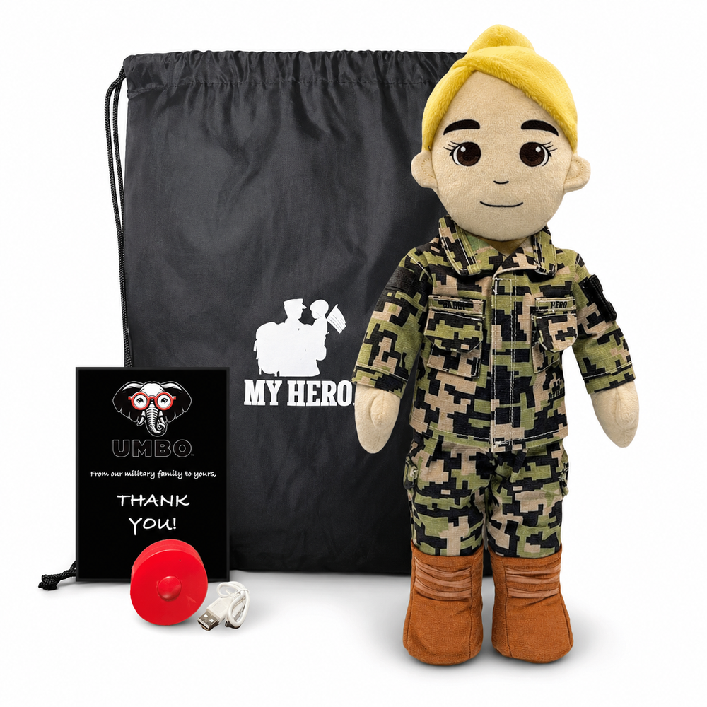 Daddy Doll, Military Doll, Navy Doll [Fair Skin Blonde Hair Female] Recorder with Charging Cable, customizable Navy comfort doll for military families