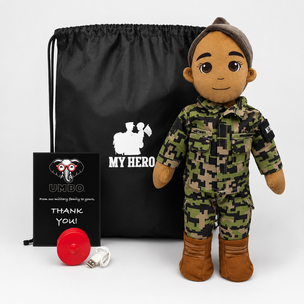 Daddy Doll, Military Doll, Navy Doll [Tan Skin Gray Hair Female] Recorder with Charging Cable, military plush comfort doll with voice recorder