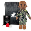 Daddy Doll, Military Doll, Navy Doll [Dark Skin Bald Male] Recorder with Charging Cable, recordable Navy daddy doll with My Hero bag and USB cable