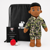 Daddy Doll, Military Doll, Navy Doll [Dark Skin Black Hair Male] Recorder with Charging Cable, customizable military sailor plush doll for kids