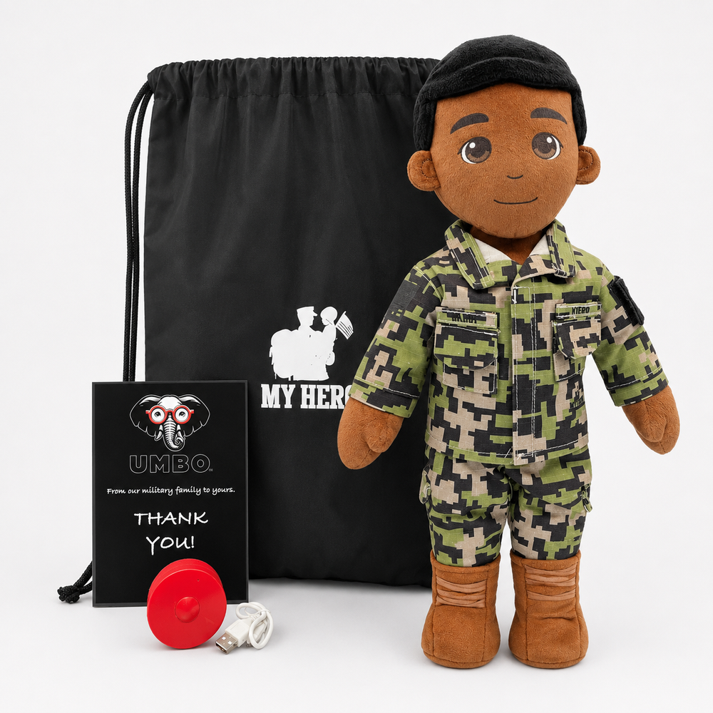 Daddy Doll, Military Doll, Navy Doll [Dark Skin Black Hair Male] Recorder with Charging Cable, customizable military sailor plush doll for kids