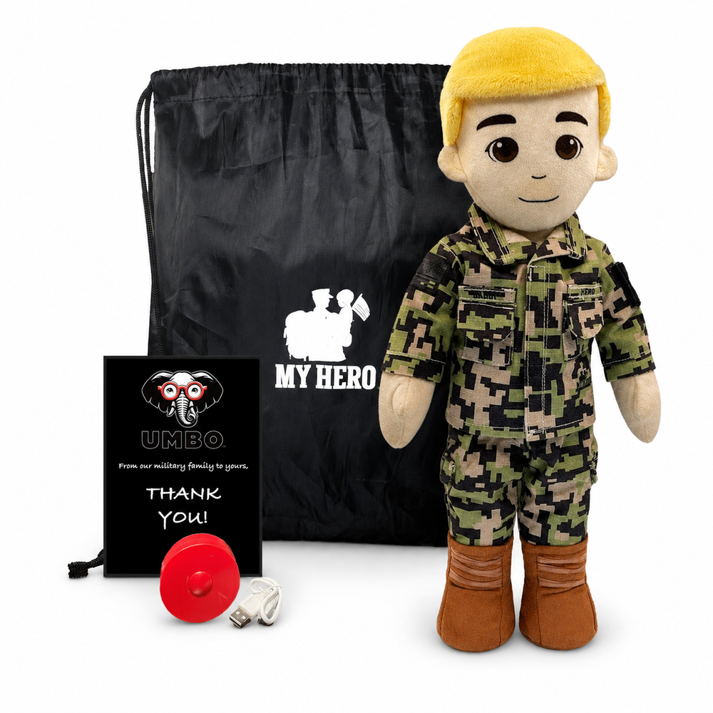 Daddy Doll, Military Doll, Navy Doll [Fair Skin Blonde Hair Male] Recorder with Charging Cable, Navy deployment doll with camouflage uniform and accessories