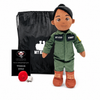 Pilot Daddy Doll Dark Skin Black Hair Female Doll with Flight Suit, My Hero Backpack, Recorder and Charger