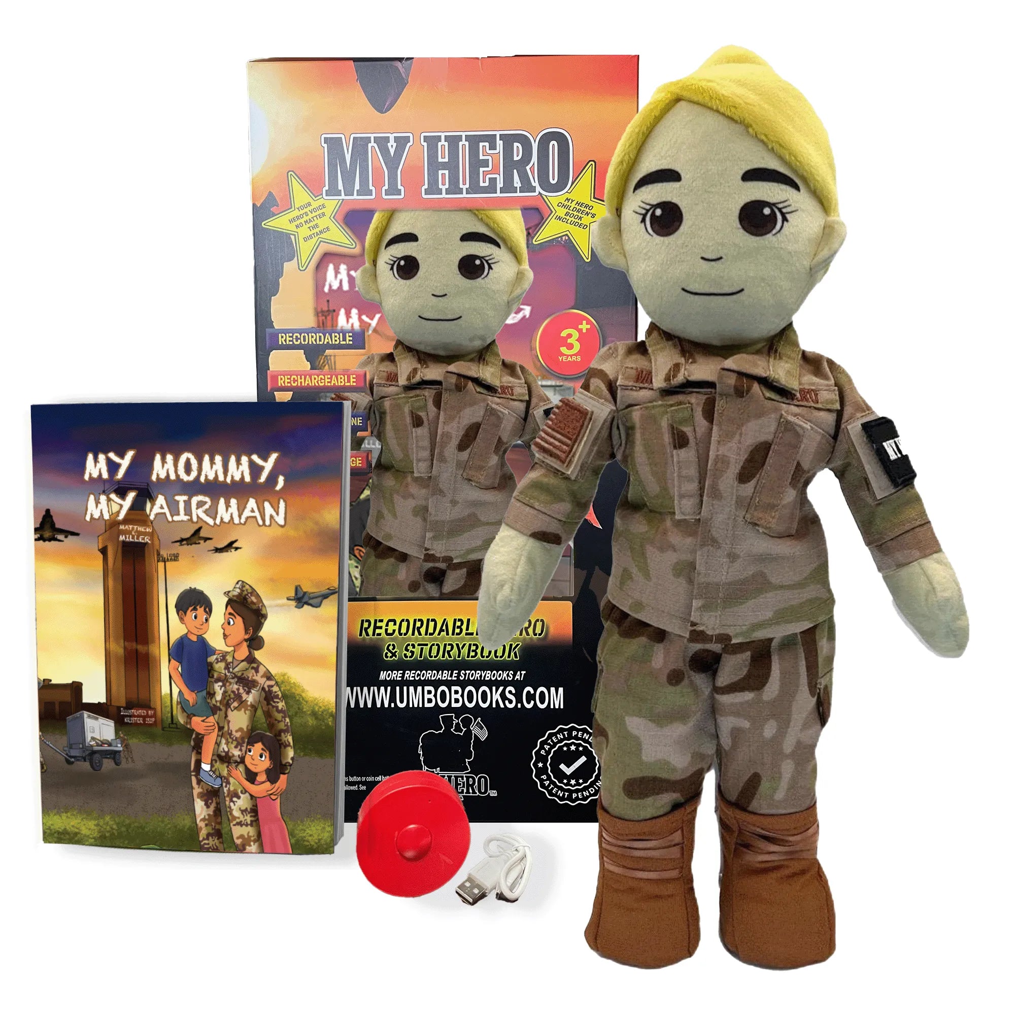 Customizable Doll, Personalized Doll, Military Doll, Daddy Doll, Mommy Doll, Blonde Hair Doll, Air Force Doll, Airman Doll, Recordable Doll, Military Doll, Talking Doll, and Deployment Doll for Military Kids