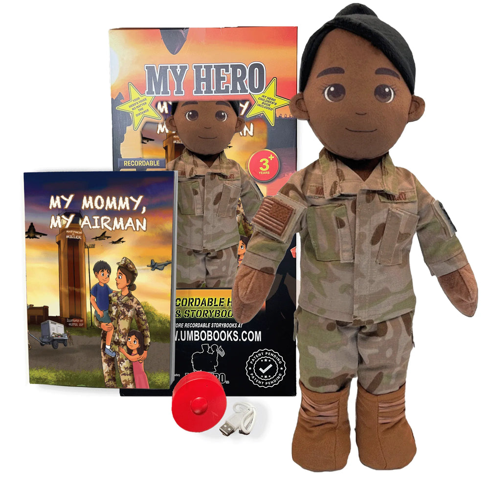 Customizable Doll, Personalized Doll, Military Doll, Daddy Doll, Mommy Doll, Blonde Hair Doll, Air Force Doll, Airman Doll, Recordable Doll, Military Doll, Talking Doll, and Deployment Doll for Military Kids