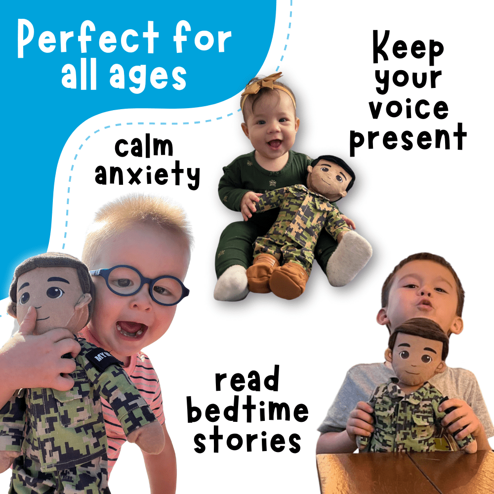 Hero plush toy with voice recorder – first responder or military doll for emotional comfort during separation