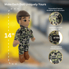 Navy Daddy Doll standing beside a photo frame and plush toy with patriotic elements in the background — ideal for helping kids stay connected during a parent's deployment.