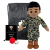 Daddy Doll in Navy uniform standing next to red heart and voice recorder — a comforting gift for families to stay close during deployments.