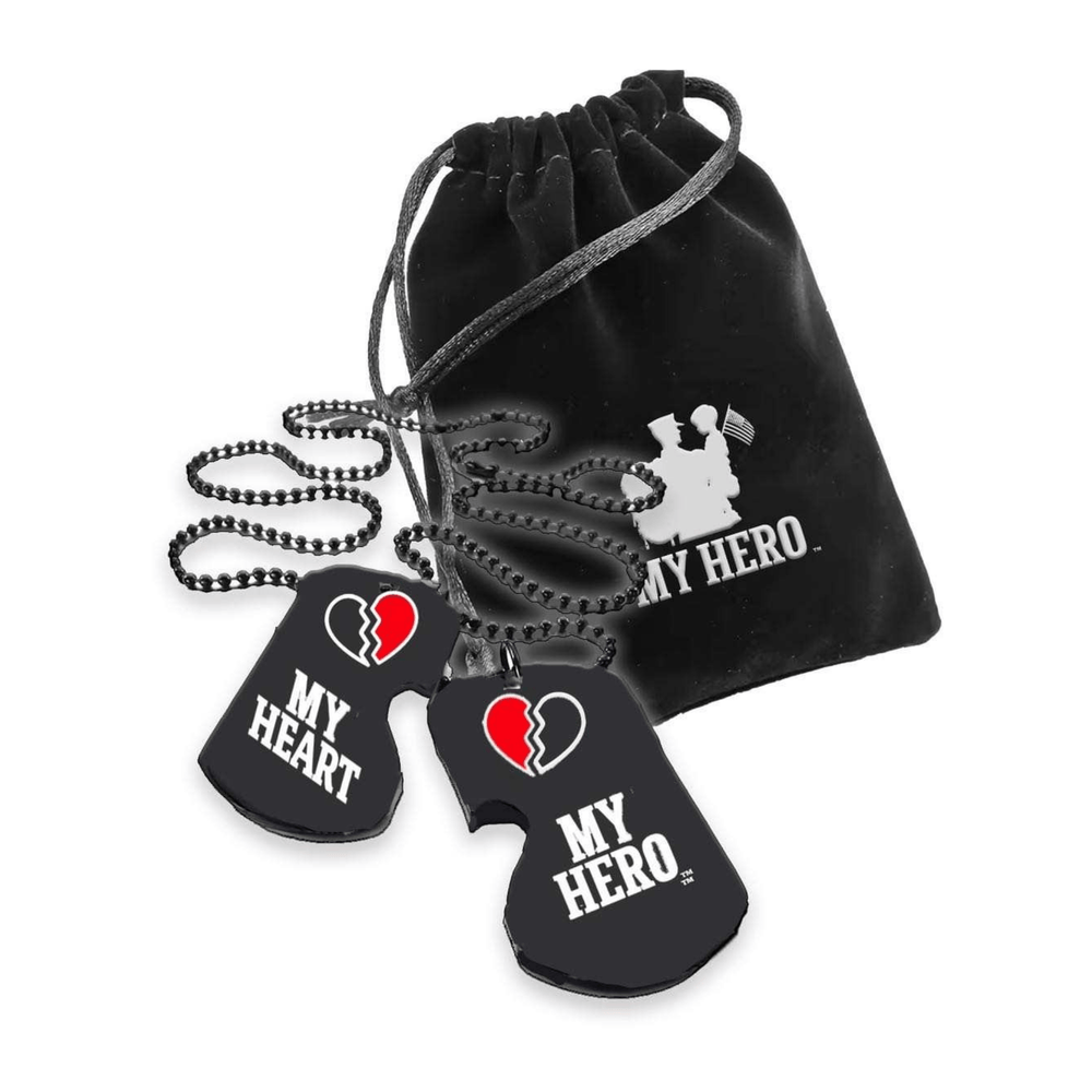 Deployment Dog Tag Set | Matching Heart for Parent & Child Connection - MY HERO