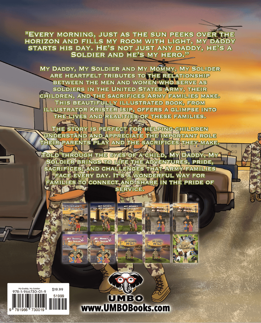 Illustration from Army Children's book of two soldier walking  in front of military vehicles