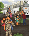 Army Children's book  Illustration of two kids embracing their soldier daddy welcoming home from deployment