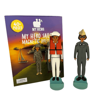 MY HERO Navy Sailor Magnetic Doll Set box with standing figure and illustrated background — interactive military-themed toy that encourages imaginative play and learning.
