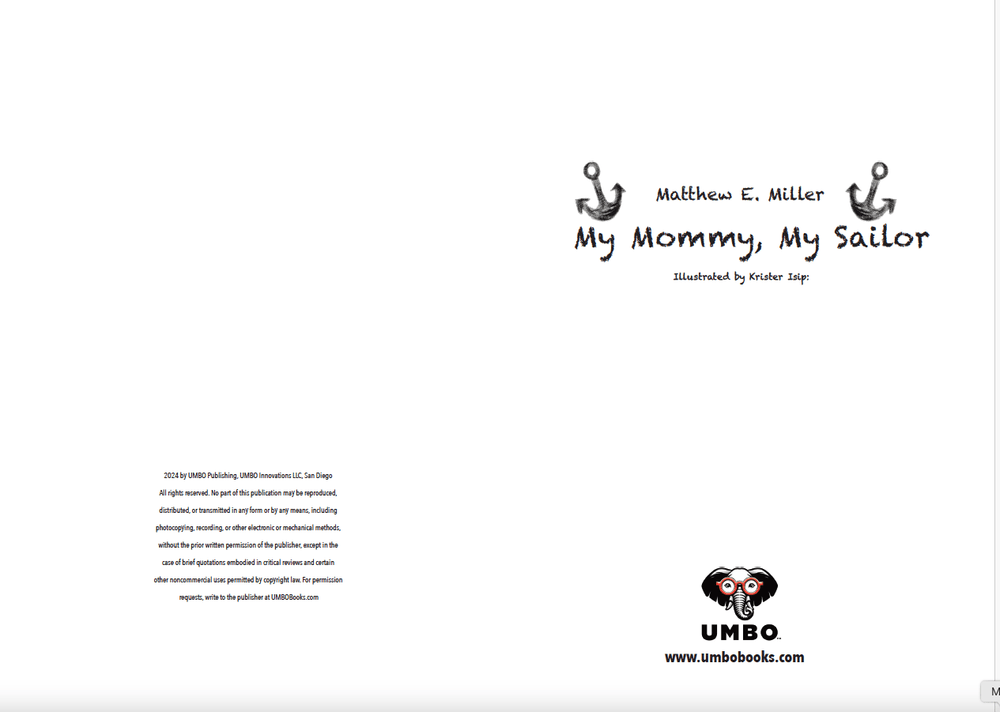 Illustration from a Navy children's book: of font with the title my mommy, my sailor by matthew e miller 