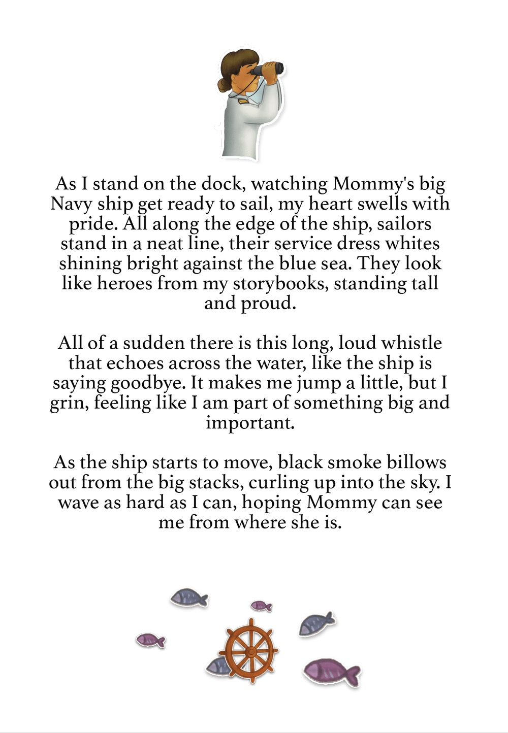 Interior page of “My Mommy, My SWO” displaying heartfelt text — explains the strength and love shared between Navy moms and their children.